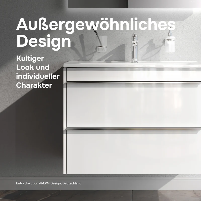 Waschtischunterschrank mit Waschbecken, 80 cm, als Flachpaket, 2 Schubladen – MTA-FHX0802WG-WCC0802
