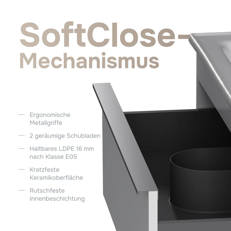 Waschtischunterschrank mit Waschbecken, 80 cm, als Flachpaket, 2 Schubladen – MTA-FHX0802WG-WCC0802