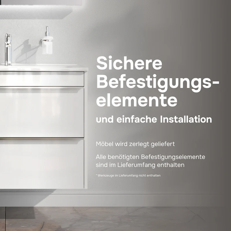 Waschtischunterschrank mit Waschbecken, 80 cm, als Flachpaket, 2 Schubladen – MTA-FHX0802WG-WCC0802
