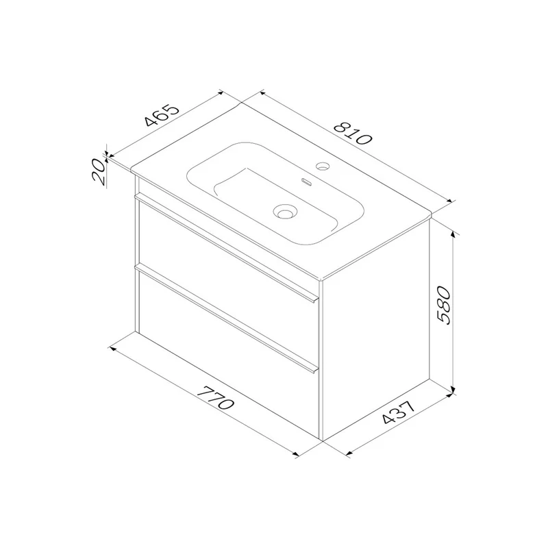 Waschtischunterschrank mit Waschbecken, 80 cm, als Flachpaket, 2 Schubladen – MTA-FHX0802WG-WCC0802