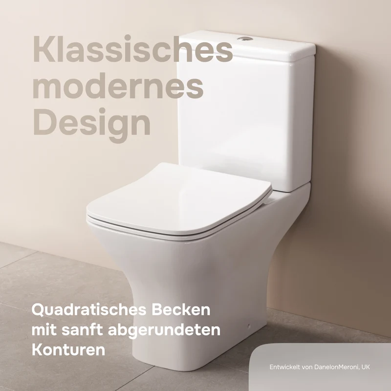Stand-WC Gem mit waagerechtem Wandabgang (PK), spülrandlos mit Soft-Close-WC-Sitz – CGA8601PSC