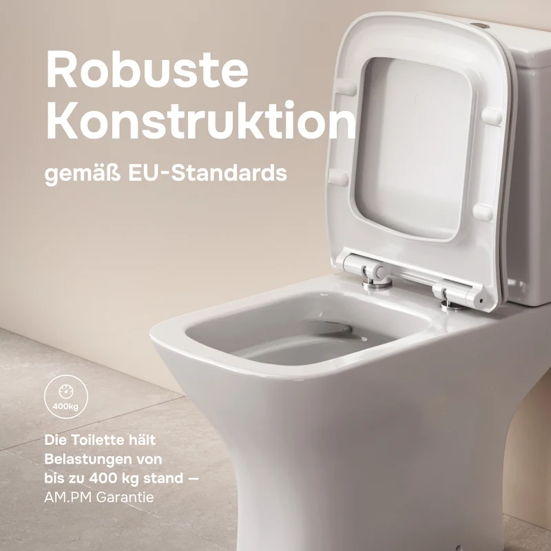 Stand-WC Gem mit waagerechtem Wandabgang (PK), spülrandlos mit Soft-Close-WC-Sitz – CGA8601PSC