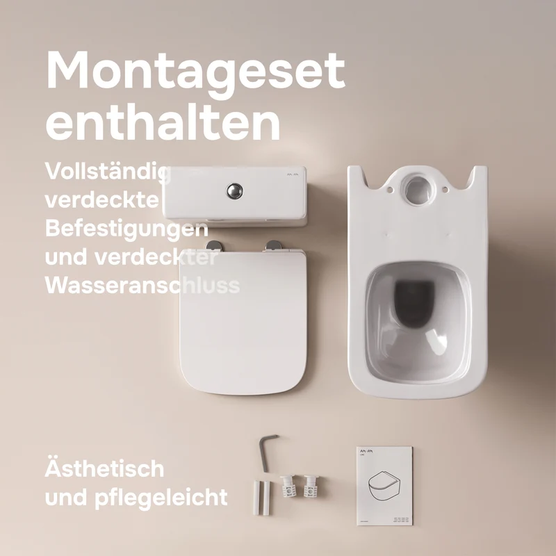 Stand-WC Gem mit waagerechtem Wandabgang (PK), spülrandlos mit Soft-Close-WC-Sitz – CGA8601PSC