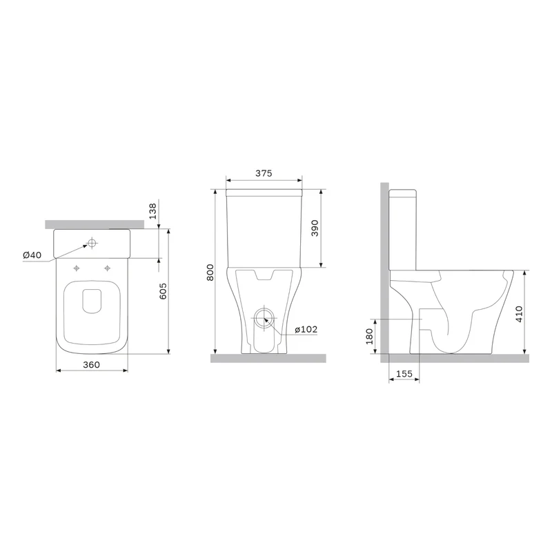 Stand-WC Gem mit waagerechtem Wandabgang (PK), spülrandlos mit Soft-Close-WC-Sitz – CGA8601PSC