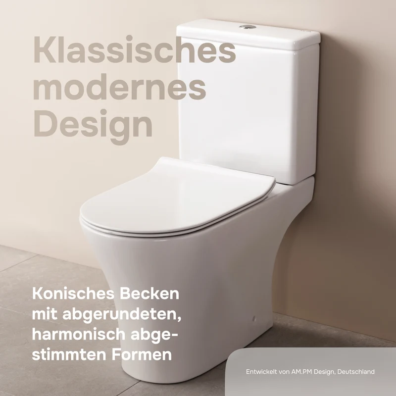 Stand-WC Flash mit waagerechtem Wandabgang (PK), spülrandlos mit Soft-Close-WC-Sitz – CNA8600PSC