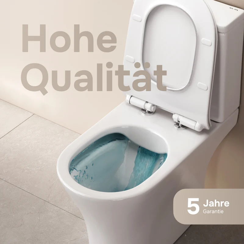 Stand-WC Flash mit waagerechtem Wandabgang (PK), spülrandlos mit Soft-Close-WC-Sitz – CNA8600PSC