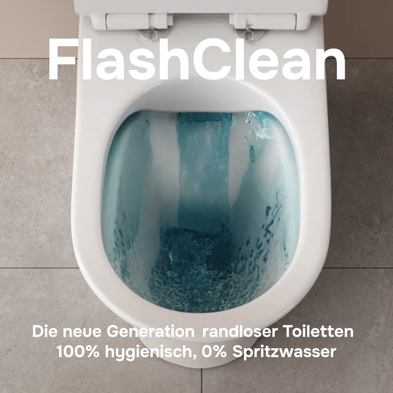Stand-WC Flash mit waagerechtem Wandabgang (PK), spülrandlos mit Soft-Close-WC-Sitz – CNA8600PSC