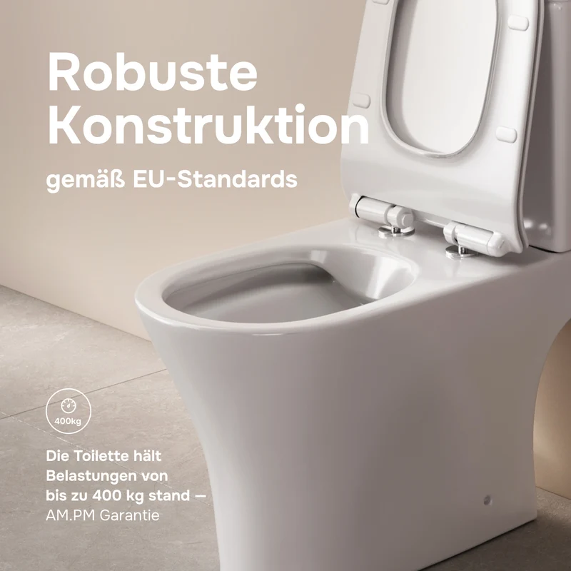 Stand-WC Flash mit waagerechtem Wandabgang (PK), spülrandlos mit Soft-Close-WC-Sitz – CNA8600PSC