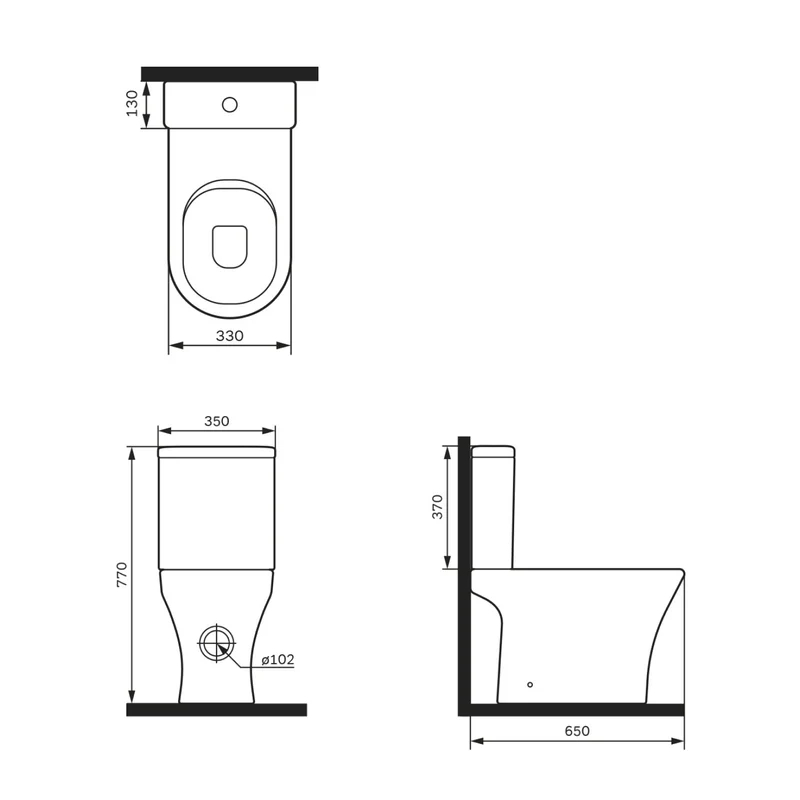 Stand-WC Flash mit waagerechtem Wandabgang (PK), spülrandlos mit Soft-Close-WC-Sitz – CNA8600PSC