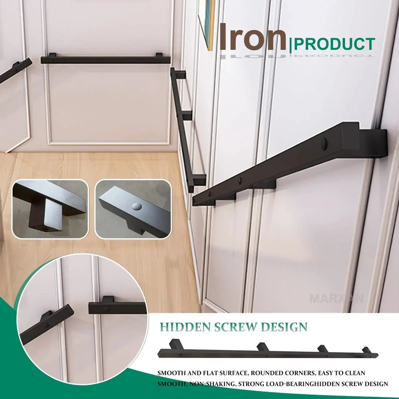 Rock Solid Black Wrought Iron Handrail For Stairs And Hallways With Hidden Mounting Screws Plus Durable Non Slip Grip And Decorative Support Railing That Adds Style To Any Home Space Without Hassle