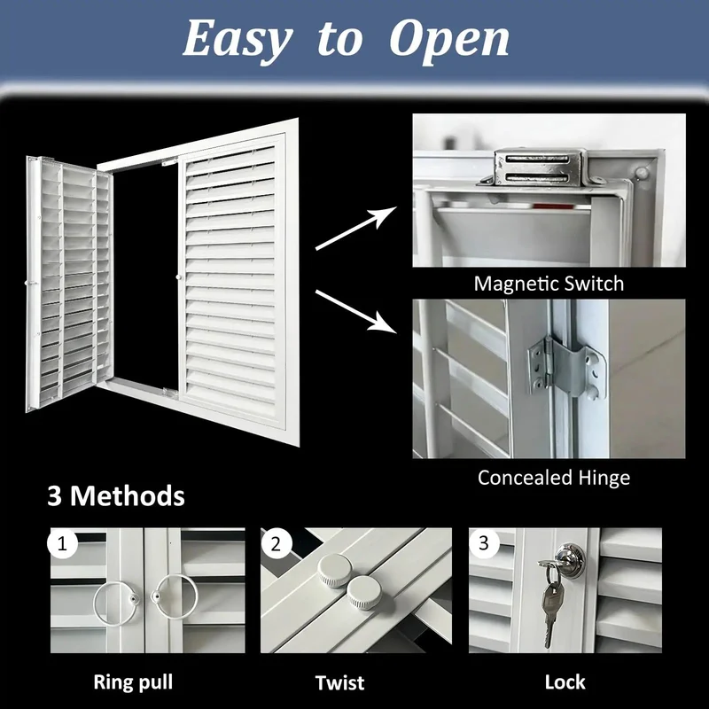 Super Heavy Duty Aluminum Louvered Access Panel Double Door Inspection Hatch For Ceilings Drywall Cabinets With Quick Snap Install And Made To Spec Sizing