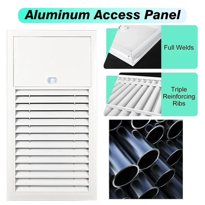 Heavy Duty Aluminum Louvered Vent Access Panel Custom Cut Sizes For Drywall Hatch Slick Finish No Sweat Install Snug Fit Air Cover For Plumbing Runs And Hvac Work