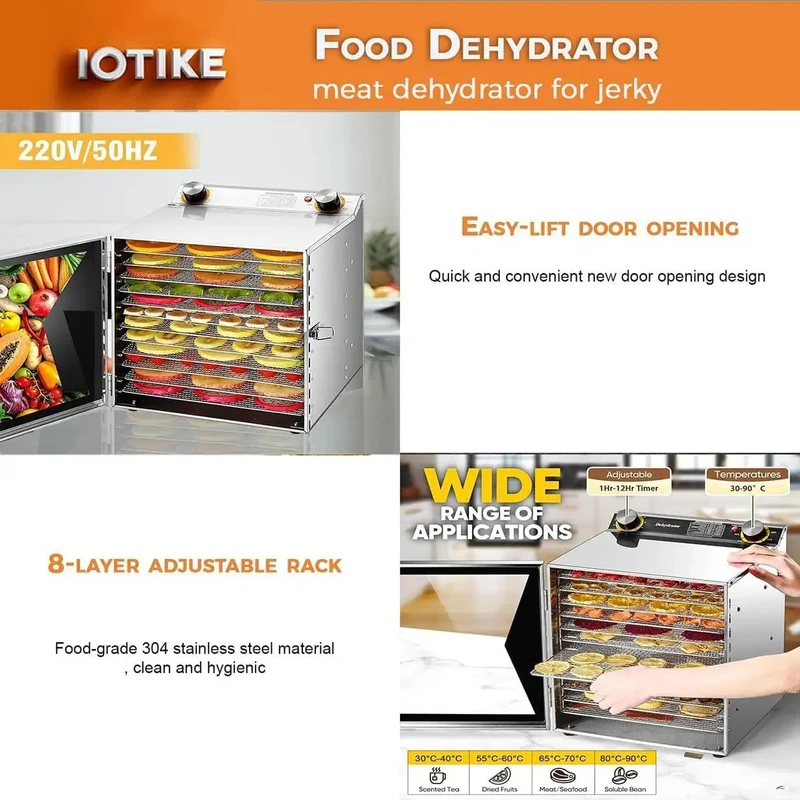 Heavy Duty Workhorse Stainless Steel Freeze Dryer And Electric Food Dehydrator With Smart 12 Hour Countdown Timer And Straight Up Precise Temperature Controls For Top Shelf Homemade Jerky Fresh Kitchen Herbs Garden Vegetables And Premium Dog Treats