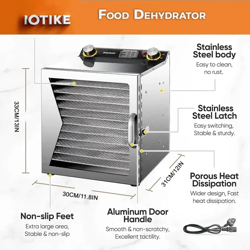 Heavy Duty Workhorse Stainless Steel Freeze Dryer And Electric Food Dehydrator With Smart 12 Hour Countdown Timer And Straight Up Precise Temperature Controls For Top Shelf Homemade Jerky Fresh Kitchen Herbs Garden Vegetables And Premium Dog Treats