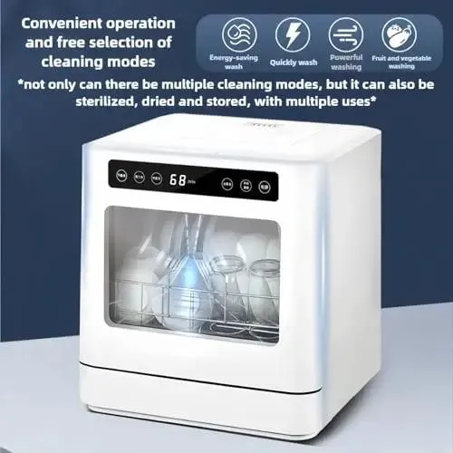 Portable Countertop Dishwasher With 8 Place Settings And 5 Wash Cycles Plug And Play Compact Counter Saver That Cleans Like A Dream With Zero Hassle Setup And Heavy Duty Sanitizing For Daily Grind