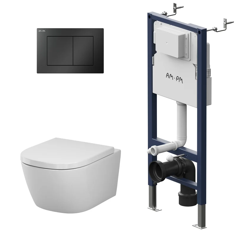 WC-Komplettset Libre mit Vorwandelement und Betätigungsplatte in Schwarz - IIS90238.LB1900