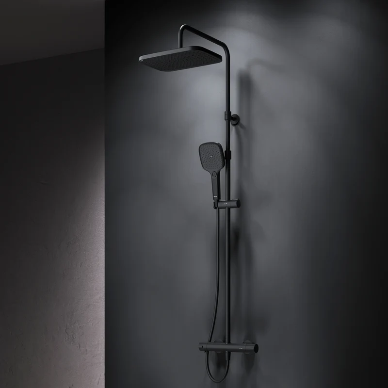 Duschsystem Play mit Thermostat und Regendusche, Schwarz – F078W422