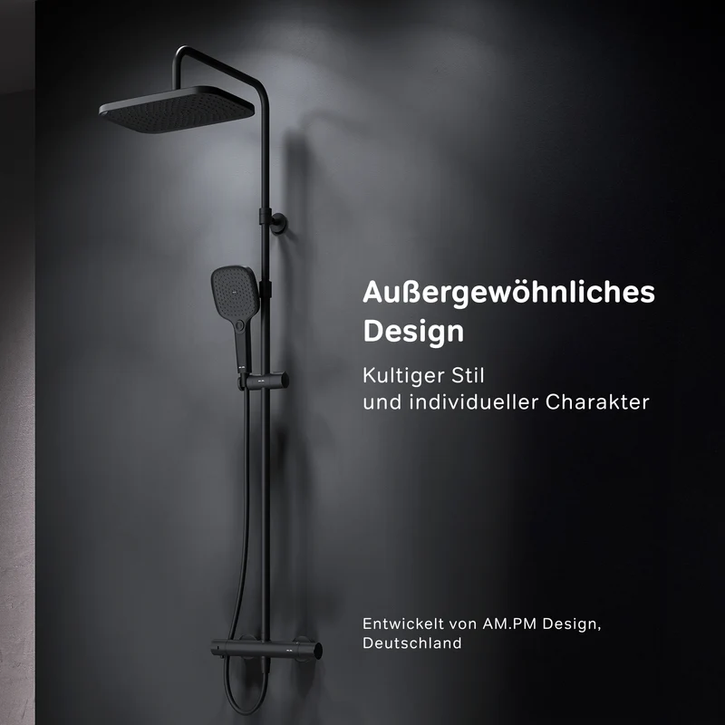 Duschsystem Play mit Thermostat und Regendusche, Schwarz – F078W422