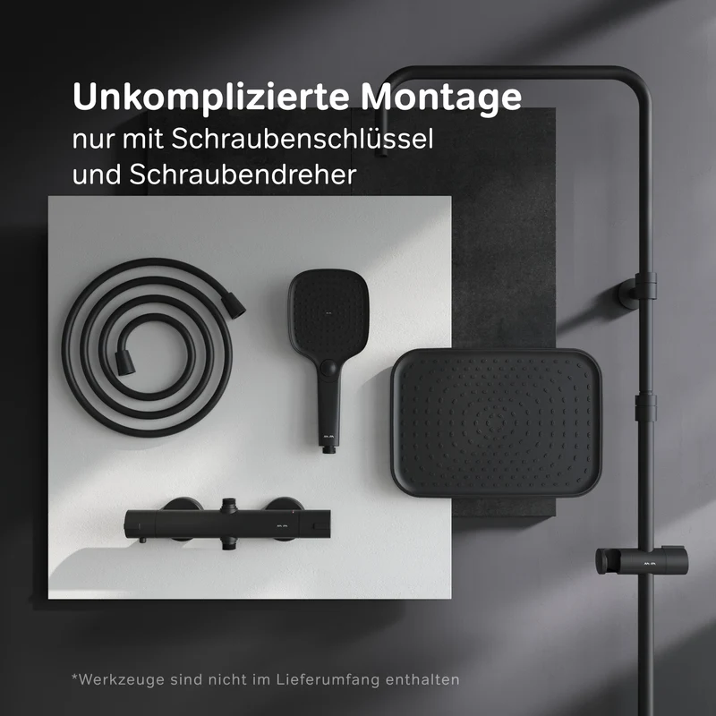 Duschsystem Play mit Thermostat und Regendusche, Schwarz – F078W422