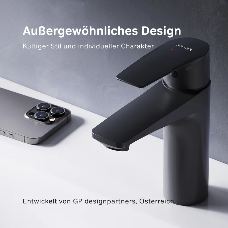 FGA02122 Bad Armatur Gem Waschtischarmatur Wasserhahn, Schwarz