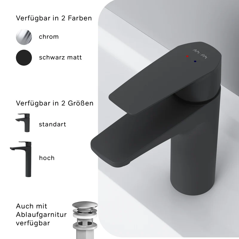 FGA02122 Bad Armatur Gem Waschtischarmatur Wasserhahn, Schwarz