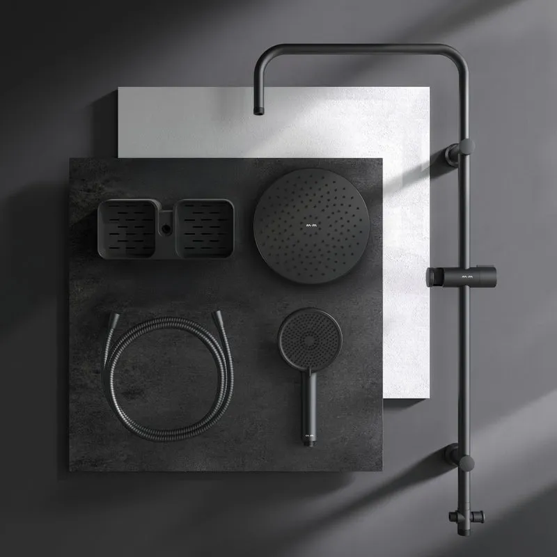 Duschsystem Play mit Regendusche und Duschablage, Schwarz – F078Y222