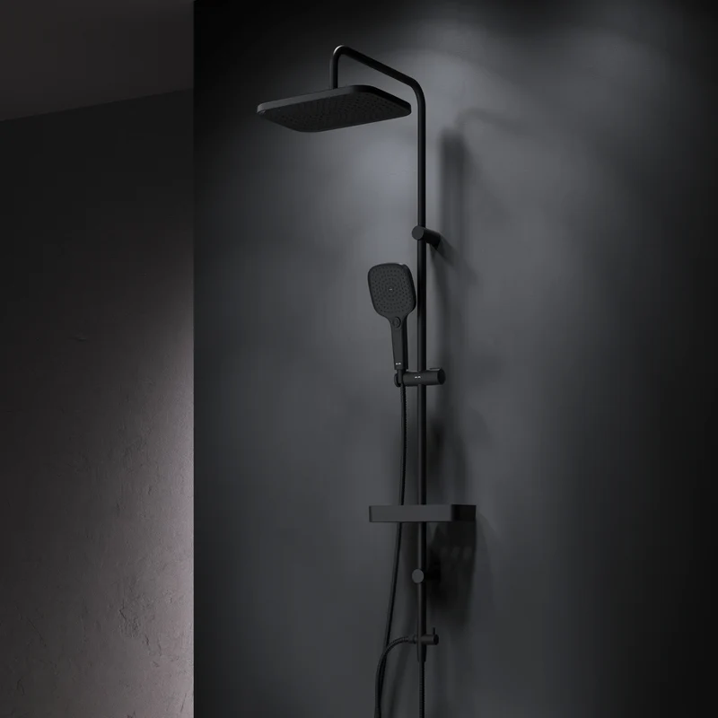 Duschsystem Play mit Regendusche und Duschablage, Schwarz – F078W222