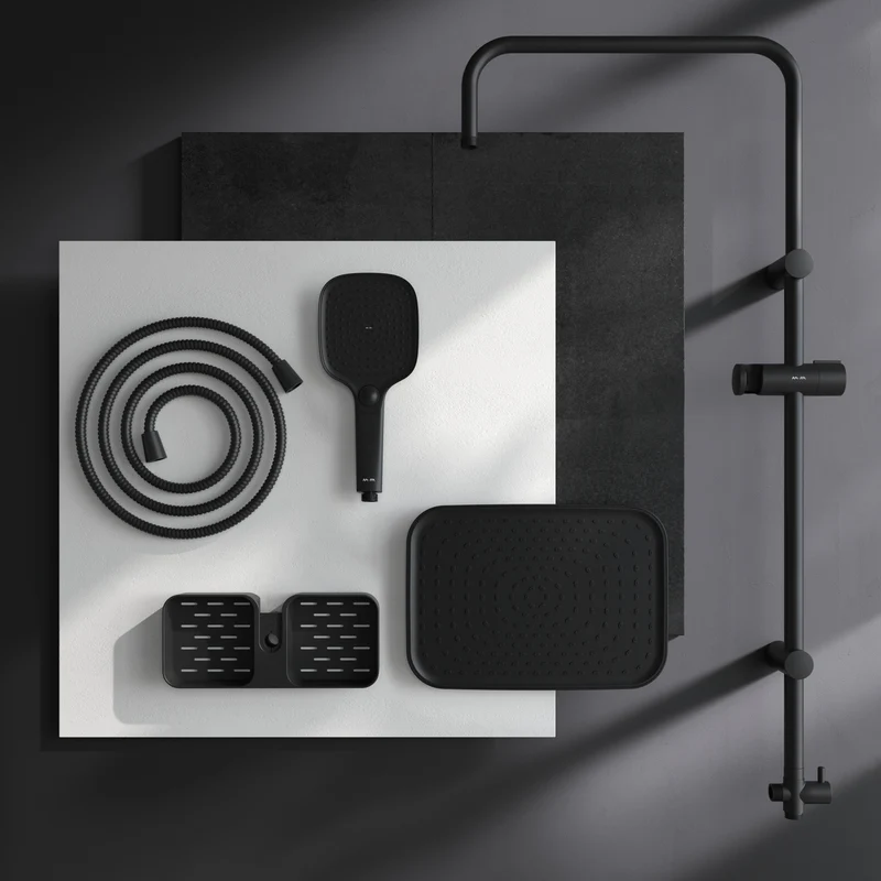 Duschsystem Play mit Regendusche und Duschablage, Schwarz – F078W222