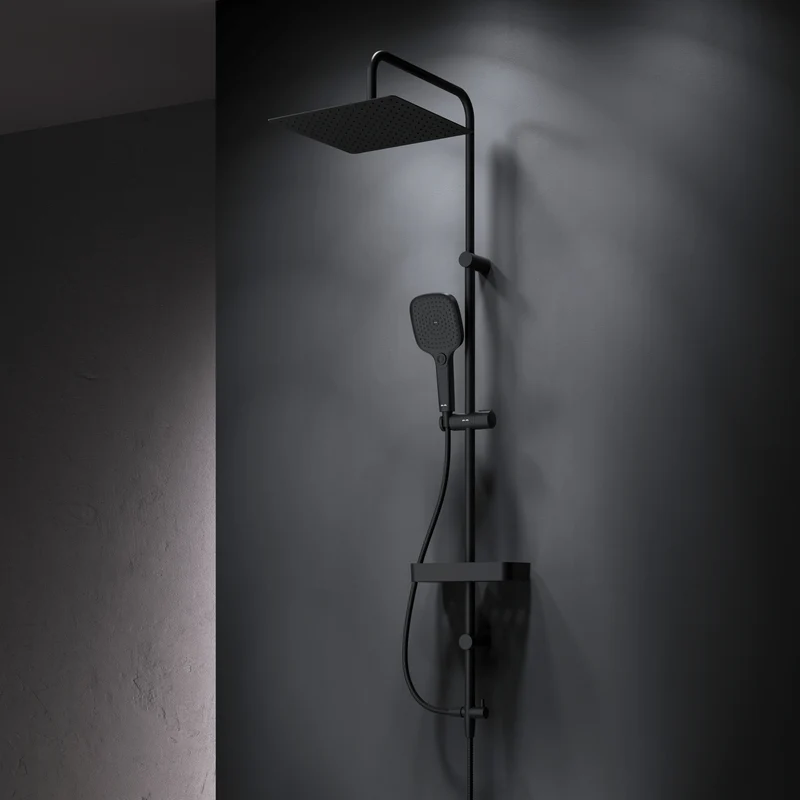 Duschsystem Play mit Regendusche und Duschablage, Schwarz – F078X222