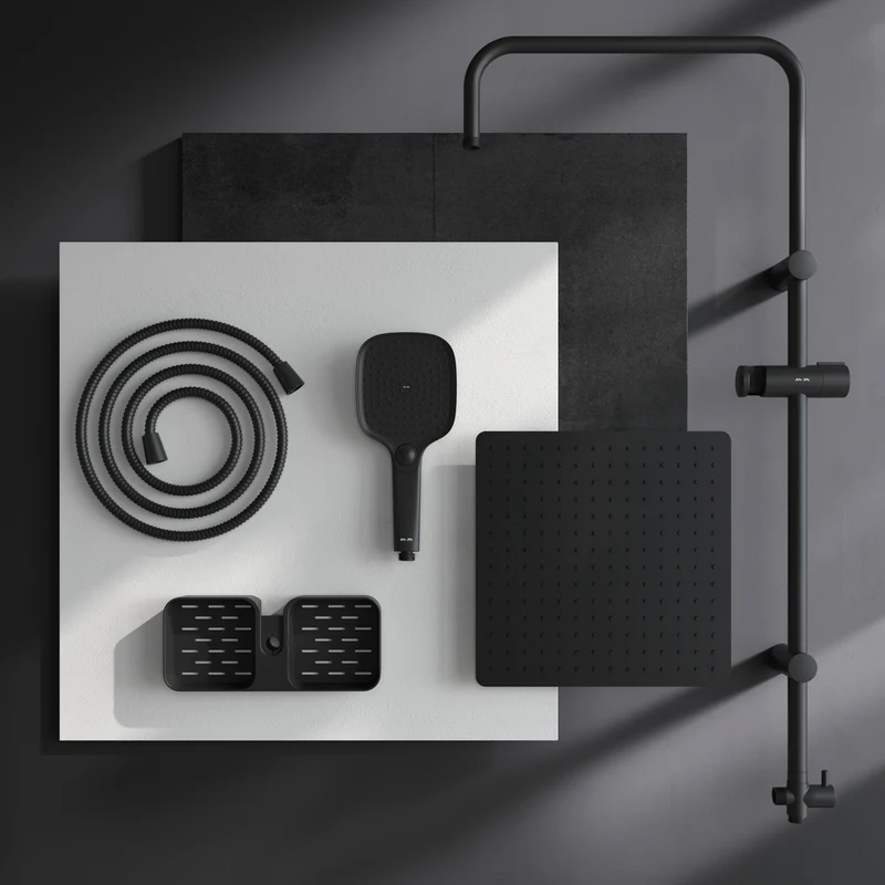 Duschsystem Play mit Regendusche und Duschablage, Schwarz – F078X222