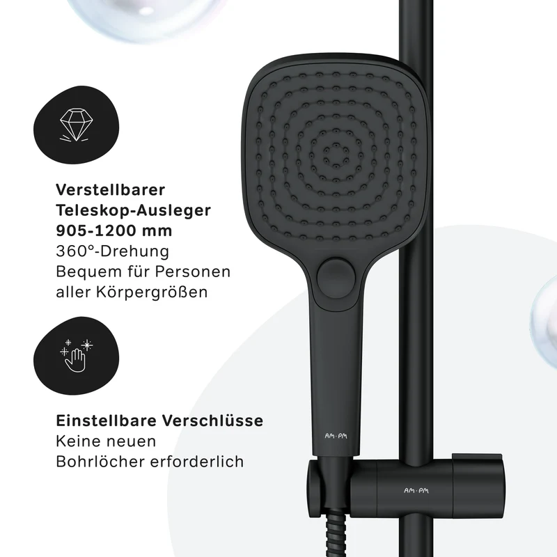 Duschsystem Play mit Regendusche, Schwarz – F078W022