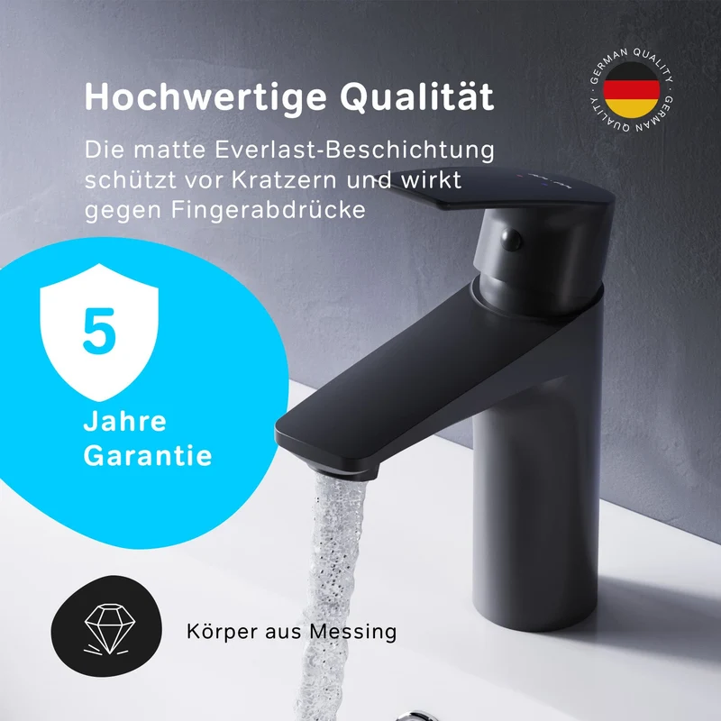 Waschtischarmatur Gem mit Klick-Ablaufgarnitur, Schwarz – FGA82122