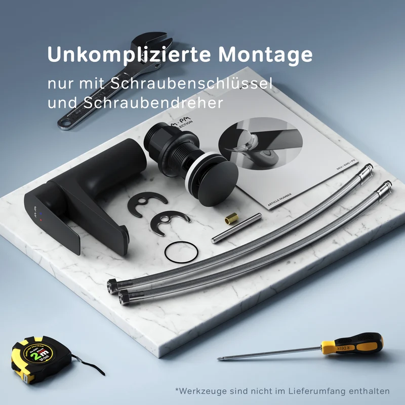 Waschtischarmatur Gem mit Klick-Ablaufgarnitur, Schwarz – FGA82122