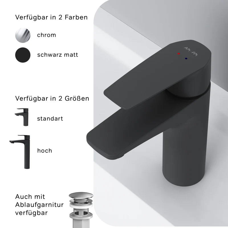Waschtischarmatur Gem mit Klick-Ablaufgarnitur, Schwarz – FGA82122
