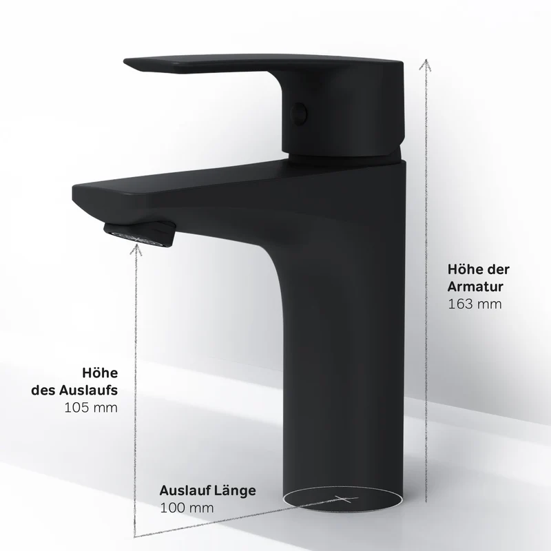 Waschtischarmatur Gem mit Klick-Ablaufgarnitur, Schwarz – FGA82122