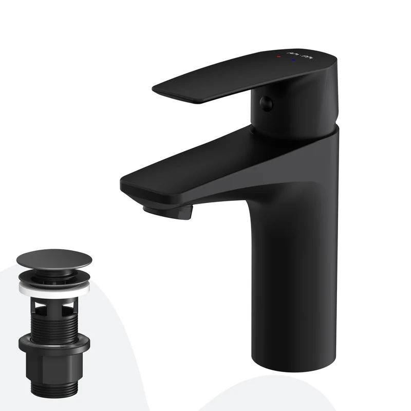 Waschtischarmatur Gem mit Klick-Ablaufgarnitur, Schwarz – FGA82122