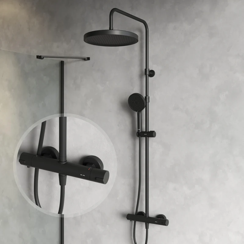 Duschsystem Play mit Thermostat und Regendusche, Schwarz – F078Z422