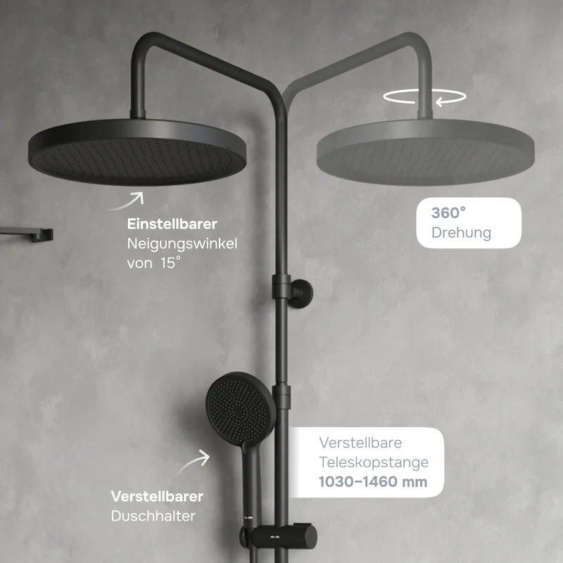 Duschsystem Play mit Thermostat und Regendusche, Schwarz – F078Z422