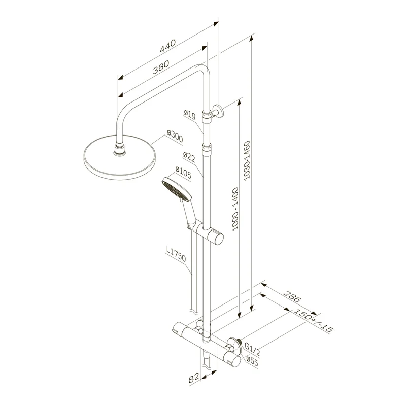 Duschsystem Play mit Thermostat und Regendusche – F078Z400