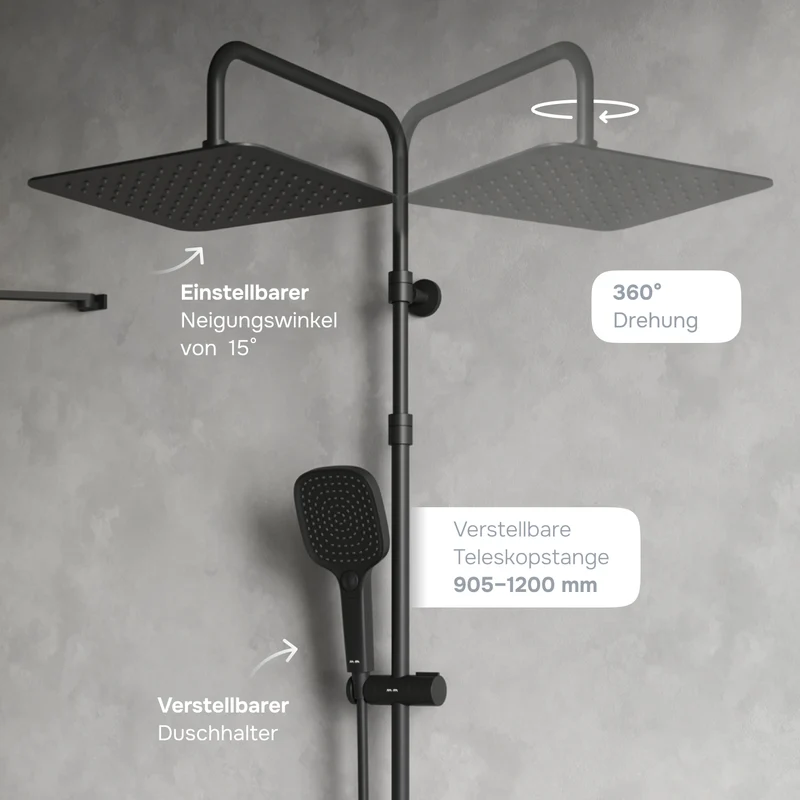 Duschsystem Play mit Regendusche, Schwarz – F078X022
