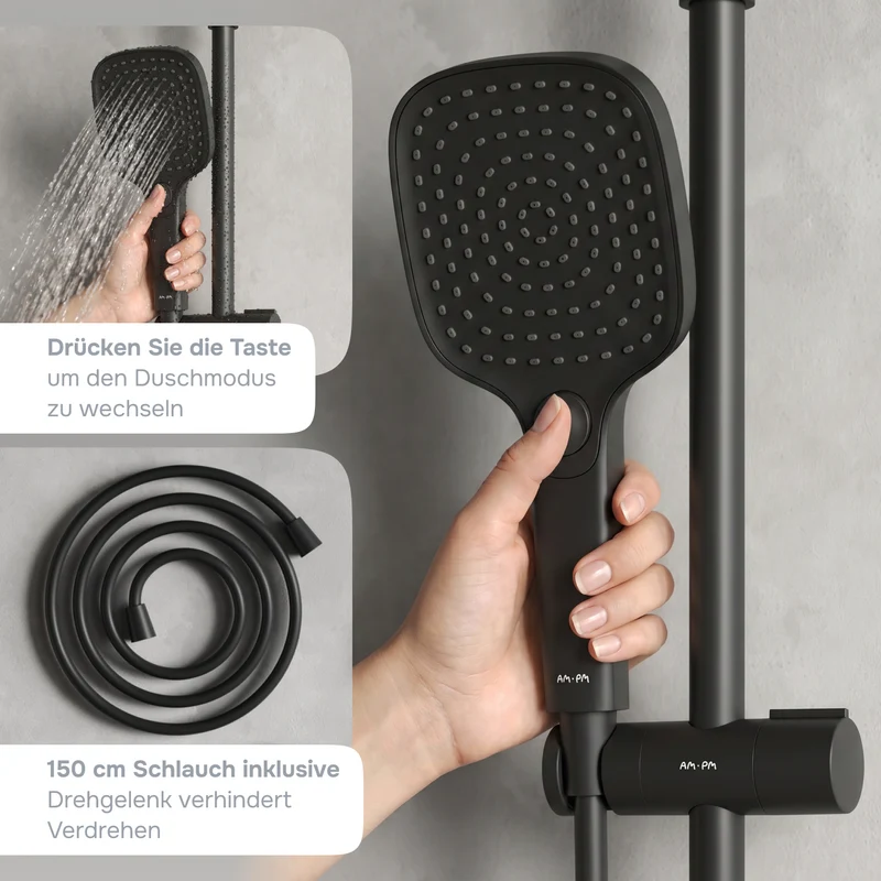 Duschsystem Play mit Regendusche, Schwarz – F078X022