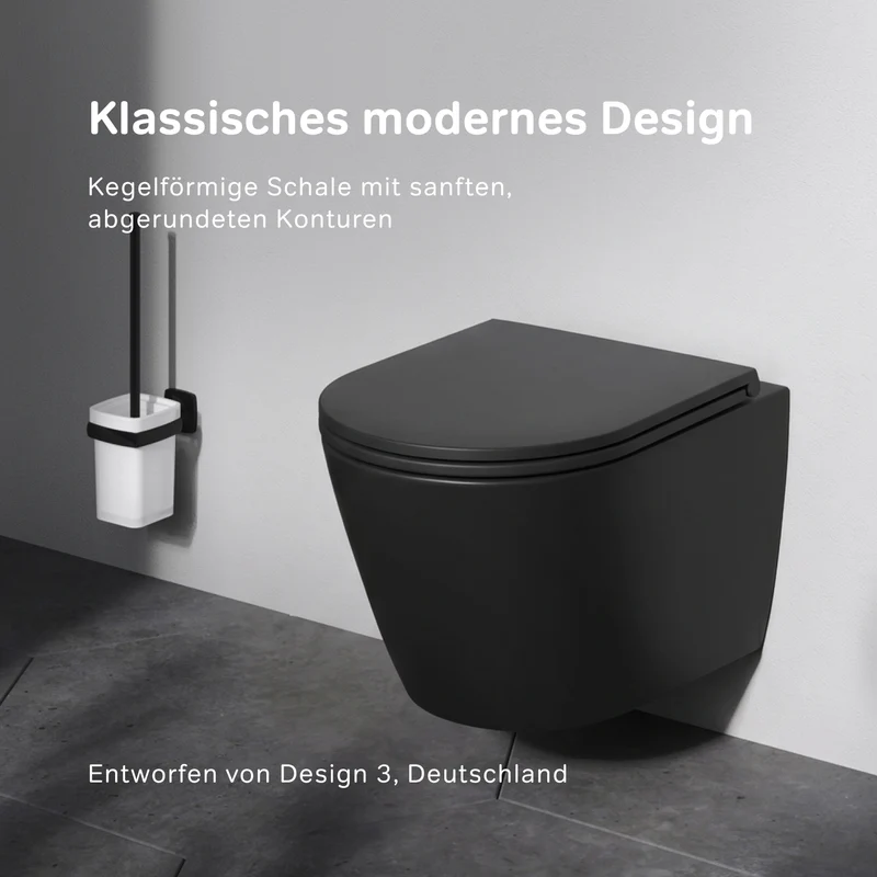 Wand-WC Flash AquaSpin spülrandlos mit WC-Sitz, Schwarz – CNA1901PMBSC