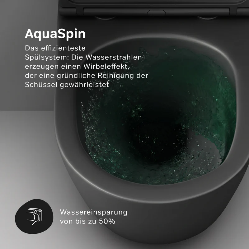 Wand-WC Flash AquaSpin spülrandlos mit WC-Sitz, Schwarz – CNA1901PMBSC
