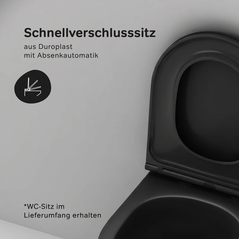 Wand-WC Flash AquaSpin spülrandlos mit WC-Sitz, Schwarz – CNA1901PMBSC