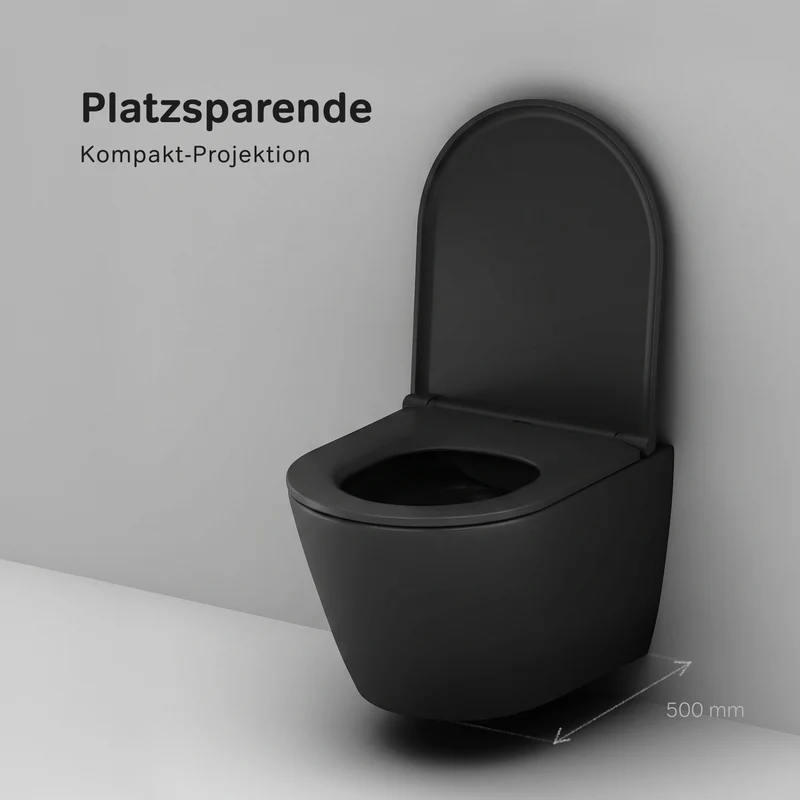 Wand-WC Flash AquaSpin spülrandlos mit WC-Sitz, Schwarz – CNA1901PMBSC