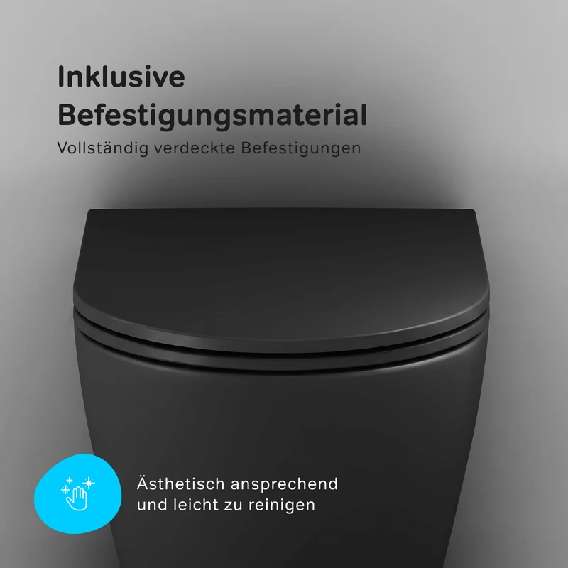 Wand-WC Flash AquaSpin spülrandlos mit WC-Sitz, Schwarz – CNA1901PMBSC