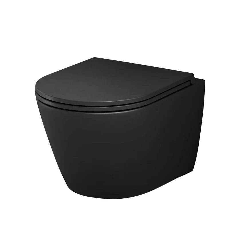Wand-WC Flash AquaSpin spülrandlos mit WC-Sitz, Schwarz – CNA1901PMBSC