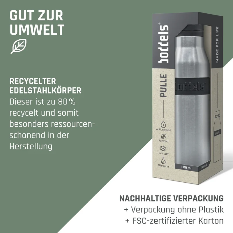 boddels PULLE Trinkflasche 0,5 l isoliert edelstahl