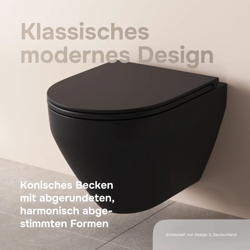 Wand-WC FlashClean spülrandlos mit WC-Sitz, Schwarz – CSB1700MBSC