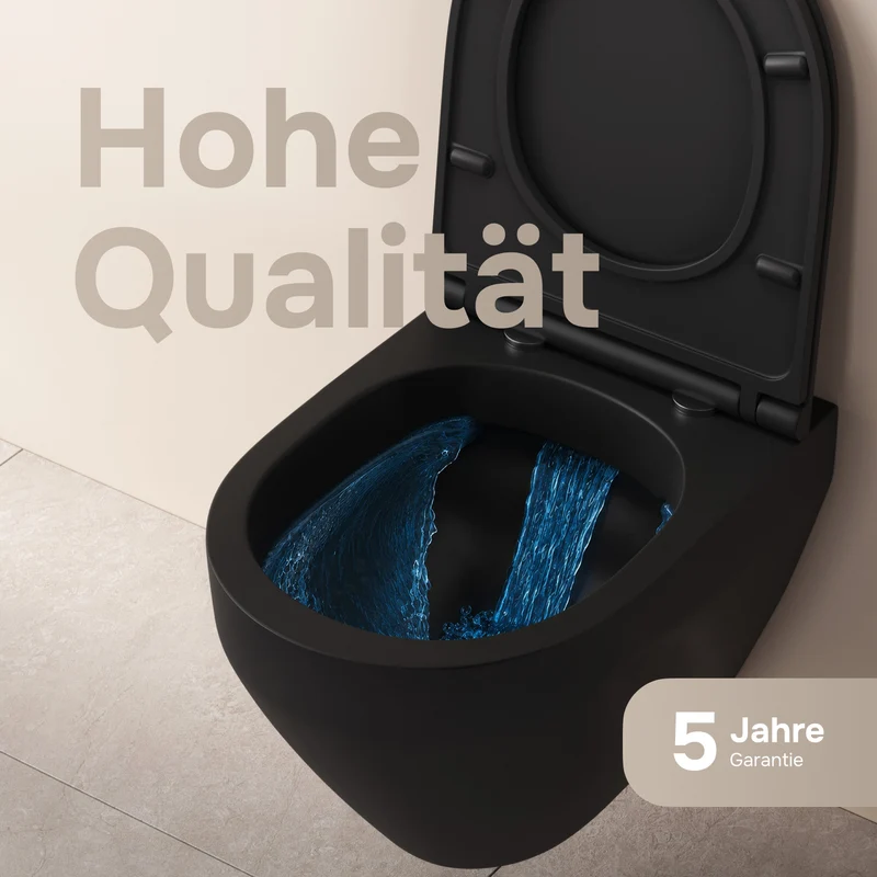 Wand-WC FlashClean spülrandlos mit WC-Sitz, Schwarz – CSB1700MBSC